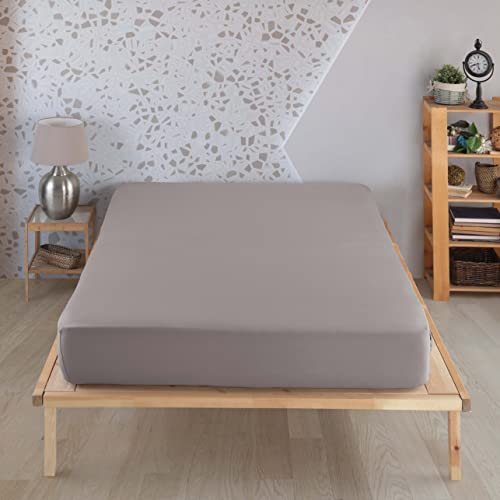 Vency Premium Jersey Spannbettlaken Topper 140X200cm Grau - Spannbetttuch 100% Baumwolle, Bettlaken 140X200 Bis 15 cm Matratzenhöhe Grau von Vency