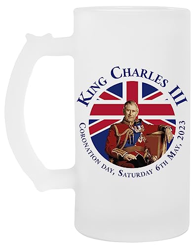 King Charles Coronation Bierkrug Aus Glas Glass Beer Mug Cup von Vendax