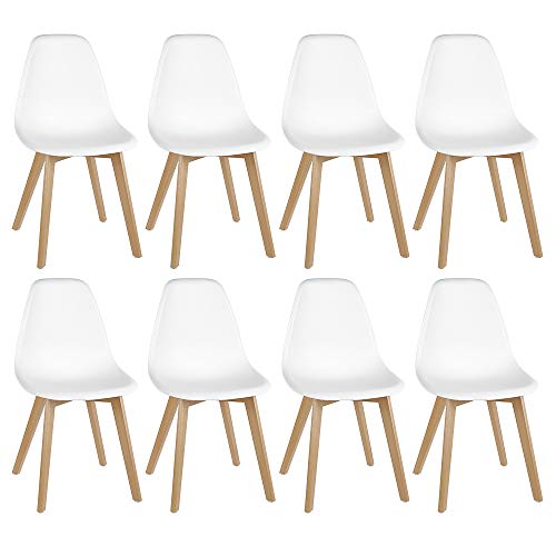 Esszimmerstühle, mit Massivholzbeinen, Buche, skandinavischem Retro-Design (Weiß, 8) von Vendeur pro