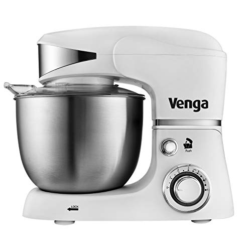 Venga! Küchenmaschine, 5 L Edelstahlschüssel, vier Zubehörteile, Rezeptbuch, 1000 W, Weiß, VG M 3014 WH von Venga!