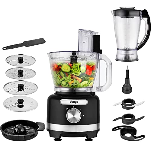 Venga! 8-in-1 Küchenmaschine, 3-l-Schüssel, 1,75-l-Mixbehälter, 2 Geschwindigkeitsstufen, Turbo-Funktion, 1000 W, schwarz/ silberfarben, VG HA 3001 Venga! 8-in-1 Küchenmaschine, 3-l-Schüssel, 1,75-l-Mixbehälter, 2 Geschwindigkeitsstufen, Turbo-Funktion, 1000 W, schwarz/ silberfarben, VG HA 3001 von Venga!