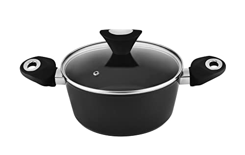 Venga! Kochtopf mit 20 cm Durchmesser, 2,5 l Fassungsvermögen, Antihaftbeschichtung, spülmaschinenfest, Turbo-Induktionsboden, ergonomische Soft-Touch-Griffe, schwarz/silber, VG POT 3000 von Venga!