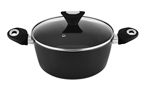 Venga! Kochtopf mit 24 cm Durchmesser, 4,1 l Fassungsvermögen, Antihaftbeschichtung, spülmaschinenfest, Turbo-Induktionsboden, ergonomische Soft-Touch-Griffe, schwarz/silber, VG POT 3001 von Venga!