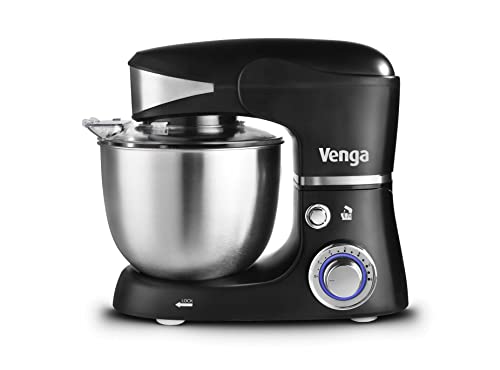 Venga! Küchenmaschine, 5 L Edelstahlschüssel, vier Zubehörteile, Rezeptbuch, 1000 W, Schwarz, VG M 3014 von Venga!