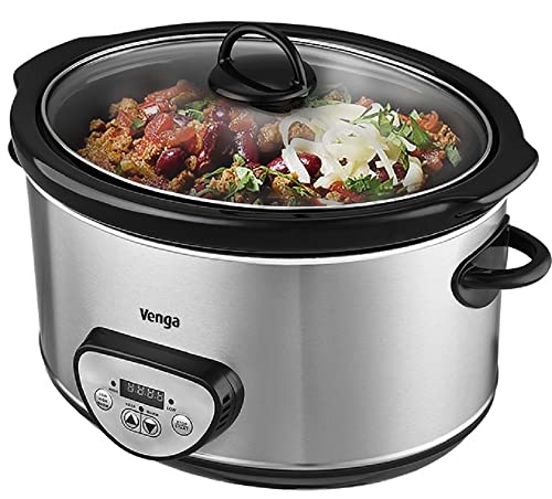 Venga! VG SC 3008 Digitaler Slow Cooker (Schongarer), mit Keramiktopf und Timer, 4,5 Liter, 280 W - Schwarz/Edelstahl von Venga!