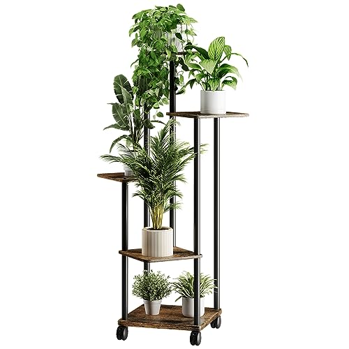 Venhvorer 5 Tier Hölzern Blumenregal Pflanzenregal mit optionalen Rollen, Mehrstöckig Blumenständer Pflanzenständer Blumenbank Blumentreppe Pflanzentreppe Standregal für Innen und Außenbereich von Venhvorer