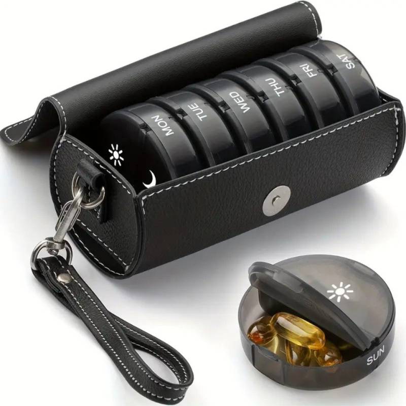 Venicce Love Pillendose Tablettenbox 7 Tage - 2 Fächer - Morgens & Abends - Mit PU-Lederetui von Venicce Love