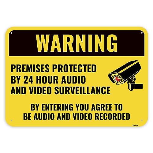 1 x Videoüberwachungsschild, 25,4 x 17,8 cm – Aluminium – Eigentum geschützt unter Video- und Audioüberwachung Warnschild – You are Being Recorded Camera Monitor Schild Metall von Venicor