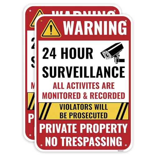2 x 24-Stunden-Überwachungsschild, 35,6 x 25,4 cm – Aluminium – Private Property No Trespassing – Sicherheitskamera-Metall-Warnschilder 2 x 24-Stunden-Überwachungsschild, 35,6 x 25,4 cm – Aluminium – Private Property No Trespassing – Sicherheitskamera-Metall-Warnschilder von Venicor