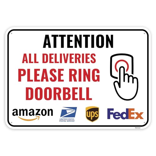 Türklingelschild mit Aufschrift "Deliveries Please Ring", 25,4 x 17,8 cm – Aluminium – Ring-Türklingel für Service-Hilfe Türklingelschild mit Aufschrift "Deliveries Please Ring", 25,4 x 17,8 cm – Aluminium – Ring-Türklingel für Service-Hilfe von Venicor