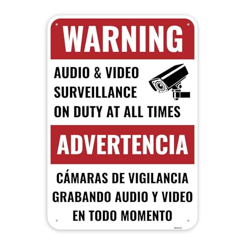 Zweisprachiges Sicherheitsschild mit Video- und Audioüberwachungskamera, 25,4 x 17,8 cm, Aluminium, Aufschrift "You are Being Recorded Warning Property Protected", 1 Stück Zweisprachiges Sicherheitsschild mit Video- und Audioüberwachungskamera, 25,4 x 17,8 cm, Aluminium, Aufschrift "You are Being Recorded Warning Property Protected", 1 Stück von Venicor