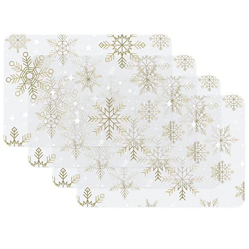 Venilia Tischset Snowflakes Gold-transparent, Platzset für Esszimmer, Telleruntersetzer, Weihnachten Tischdekoration, Weihnachtliche Platzdeckchen, abwischbar, lebensmittelecht, 45 x 30 cm, 4 Stück von Venilia