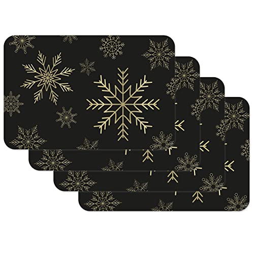 Venilia Tischset Snowflakes gold-schwarz, Platzset für Esszimmer, Telleruntersetzer, Weihnachten Tischdekoration, Weihnachtliche Platzdeckchen, abwischbar, lebensmittelecht, 45 x 30 cm, 4 Stück von Venilia