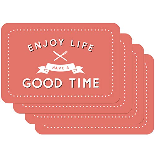 Venilia Tischset Platzset für Esszimmer Rot mit Spruch 'Enjoy Life & Have a Good Time', 4er Set abwischbar Polypropylen, lebensmittelecht 45 x 30 cm, 4 Stück, 59073 von Venilia