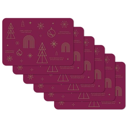 Venilia Tischset Happy Holidays - Bordeaux Christmas Weihnachten - 6er Set, 45 cm x 30 cm - Platzsets abwaschbar, Tischschutz - Platzdeckchen - schmutz- und wasserabweisend, lebensmittelecht von Venilia
