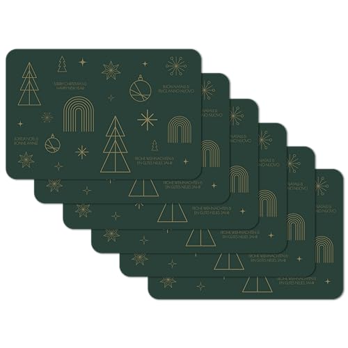 Venilia Tischset Happy Holidays - Moosgrün Christmas Weihnachten - 6er Set, 45 cm x 30 cm - Platzsets abwaschbar, Tischschutz - Platzdeckchen - schmutz- und wasserabweisend, lebensmittelecht von Venilia