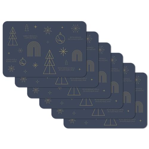 Venilia Tischset Happy Holidays - Nachtblau Christmas Weihnachten - 6er Set, 45 cm x 30 cm - Platzsets abwaschbar, Tischschutz - Platzdeckchen - schmutz- und wasserabweisend, lebensmittelecht von Venilia