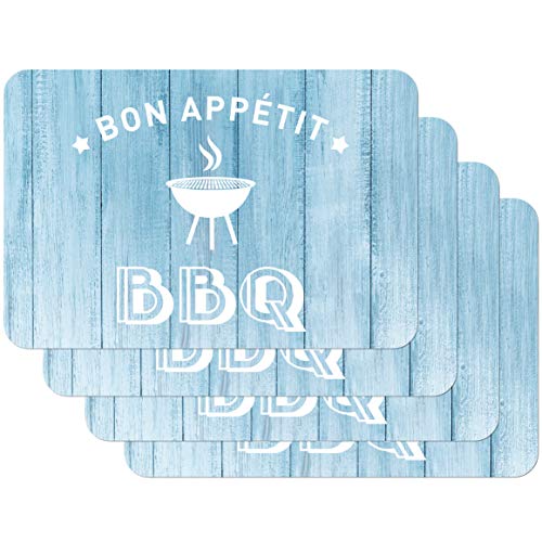 Venilia Tischset Platzset für Esszimmer BBQ Californian Surfer Sytle 'Bon Appétit BBQ', 4er Set abwischbar Polypropylen, lebensmittelecht 45 x 30 cm, 4 Stück, 59093 von Venilia