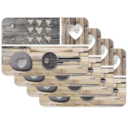 Venilia Tischset Country Key of Love Platzset für Esszimmer, 4er Set abwischbar Polypropylen, lebensmittelecht 45 x 30 cm, 4 Stück, 59081 von Venilia