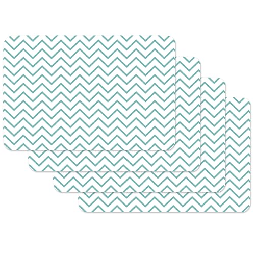 Vénilia Tischset Zick-Zack Weiß-Hellblau, Platzset für Esszimmer, Esstischmatten, Telleruntersetzer, Platzdeckchen, abwischbar, lebensmittelecht, 45 x 30 cm, 4 Stück von Venilia