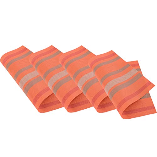 Venilia Tischset Platzset Tischwäsche Platzdeckchen für Esszimmer gewebt Stripes Orange Wellen-Muster Gewebe 4er Set Vinyl, lebensmittelecht, 4 STK. 45 x 30 cm, 4 Stück, 59032 von Venilia