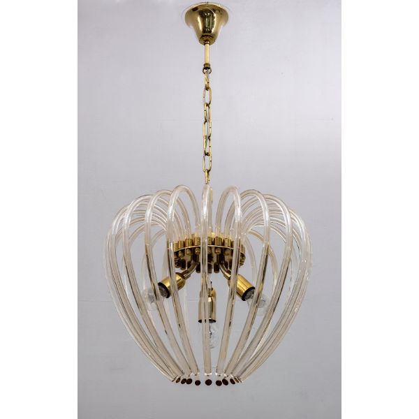 Murano Glas Kronleuchter aus den 50er Jahren mit Messing, Venini von Venini