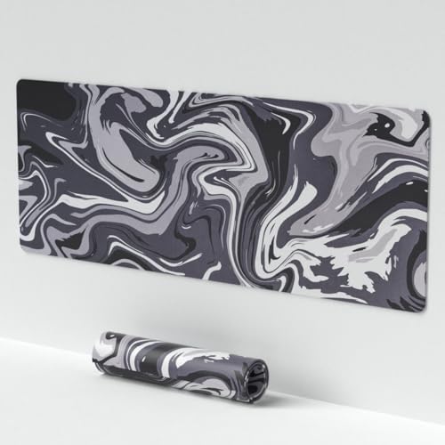 Großes Gaming Mauspad (11.8.27.6in), Schwarz-Weiß Fluid Art Pad, Erweiterte Tastatur und Mouse Pad, Wasserdichte und Rutschfeste Volle Schreibtisch Mouse Matte für Office& Home von Venit Keys