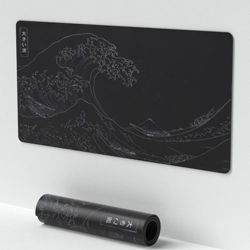 Großes Mauspad (11.8.23.6in), Schwarze Welle Meer Volle Schreibtisch Mausmatte, Wasserdichte und Rutschfeste Tastatur Maus Gaming Pad für Office& Home von Venit Keys