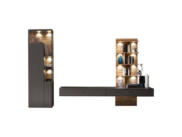 Venjakob Sentino 3000 Wohnwand SI05-0000 - 3tlg mit Hängelowboard Vitrine und Paneel in Lack schiefergrau matt und Eiche rustico hell geölt Venjakob Sentino 3000 Wohnwand SI05-0000 - 3tlg mit Hängelowboard Vitrine und Paneel in Lack schiefergrau matt und Eiche rustico hell geölt von Venjakob