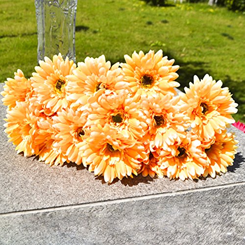 Künstliche Blumen, Venkaite 10 pcs PU Künstlicher Gerbera Gänseblümchen Blumenstrauß Braut Hochzeit Bouquet für Hochzeitsfeier Zuhause Büro Dekoration, Gelb von Venkaite