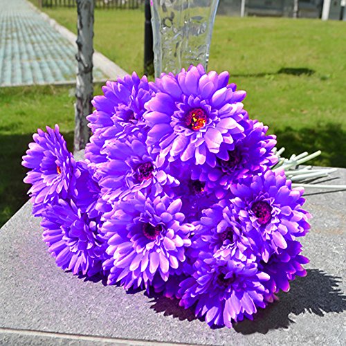 Künstliche Blumen, Venkaite 10 pcs PU Künstlicher Gerbera Gänseblümchen Blumenstrauß Braut Hochzeit Bouquet für Hochzeitsfeier Zuhause Büro Dekoration, Lila von Venkaite