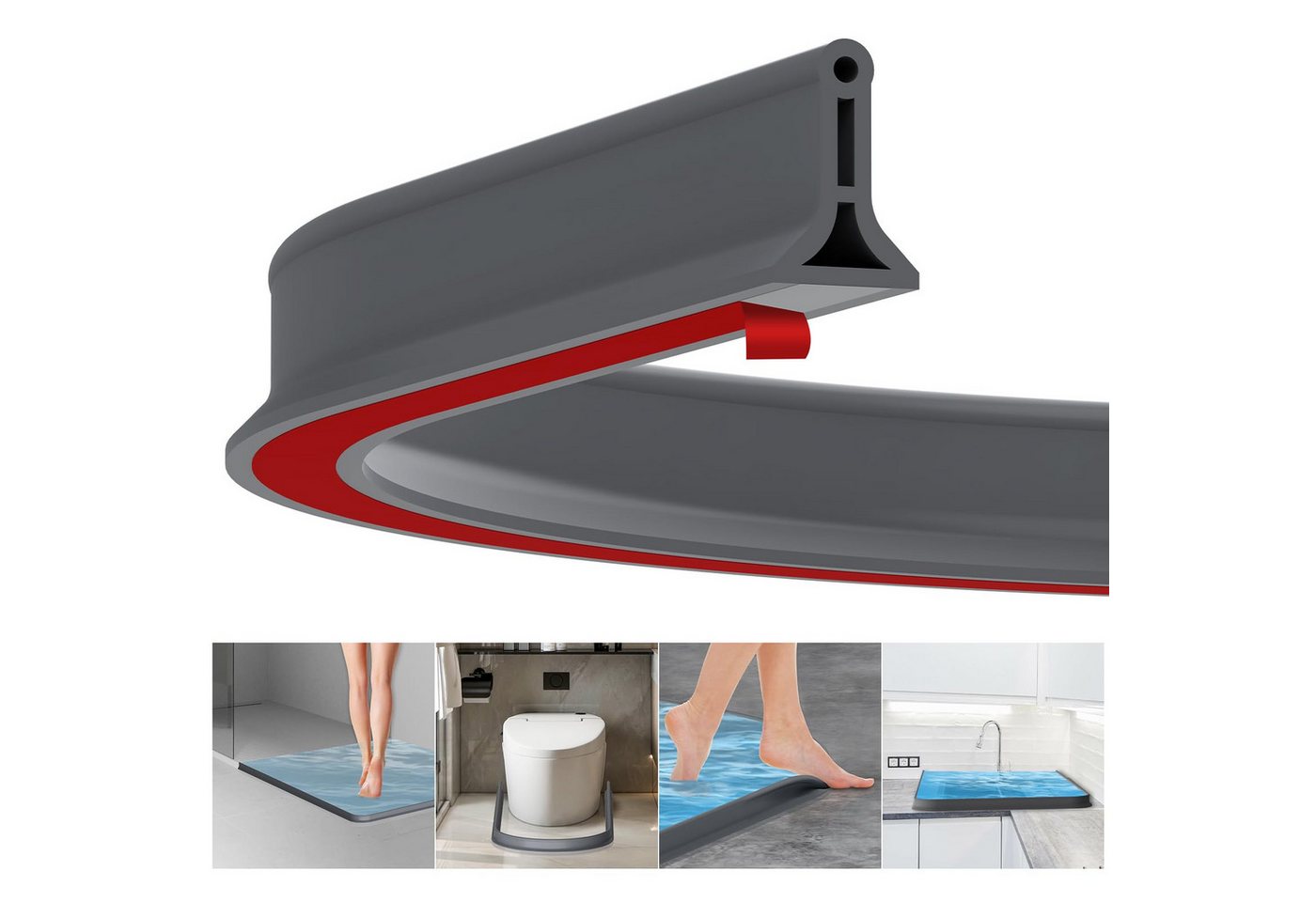 Venkuber Duschdichtung 2m selbstklebender Spritzschutzstreifen, Gummi-Duschdichtungsstreifen, 3.5 cm hoher Badezimmer Duschkabine wasserdichter Streifen von Venkuber