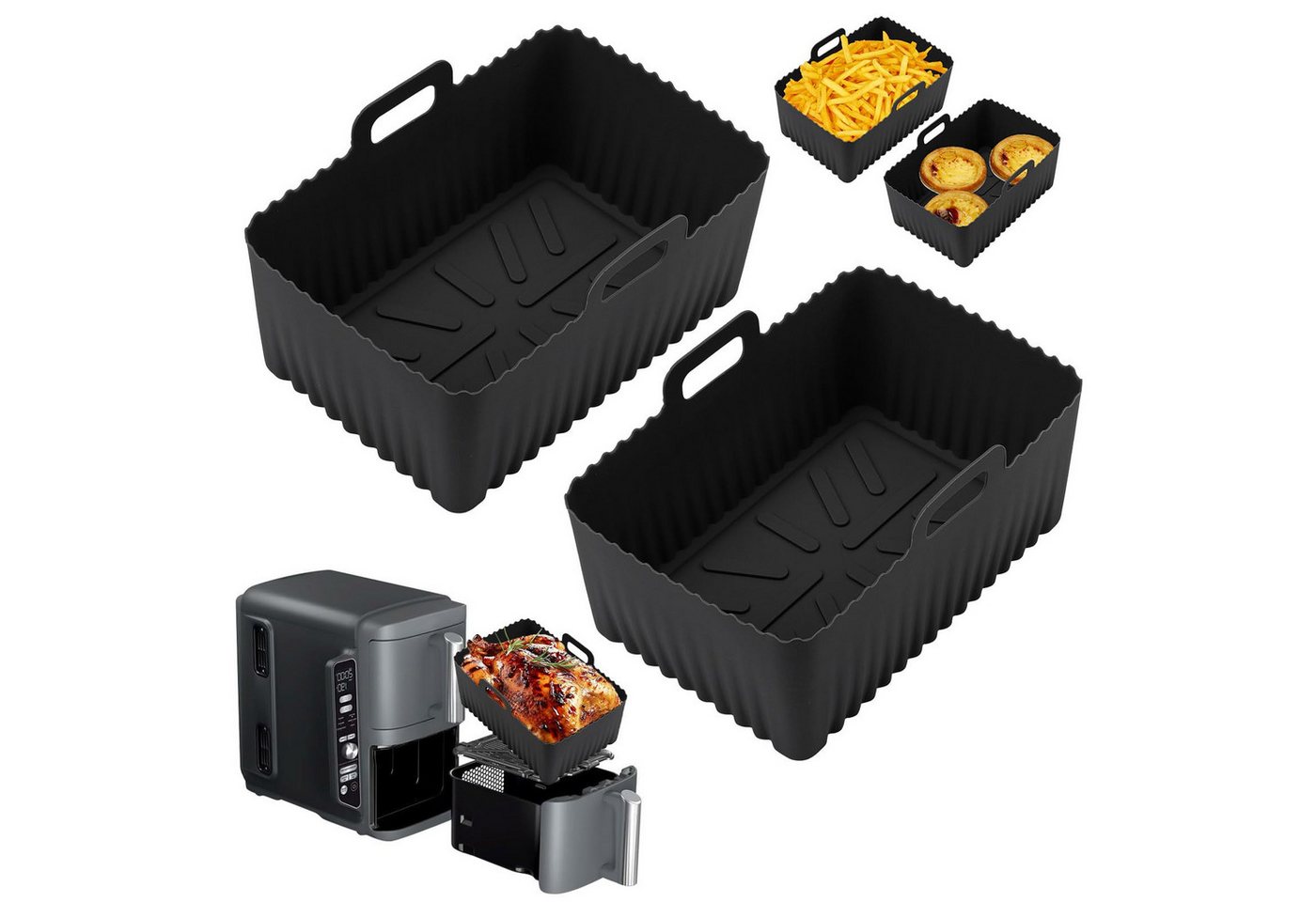 Venkuber Silikonform 2er Pack Airfryer-Silikon-Einsätze, Upgrade große Kapazität, (2-tlg), Antihaft und hochtemperaturbeständig von Venkuber