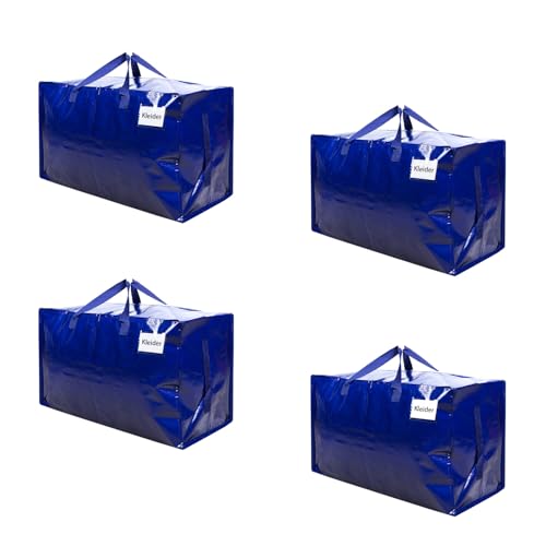 VENO 4er-Pack strapazierfähige große Aufbewahrungstasche mit Deckel, starke Griffe und Reißverschlüssen für Umzug, Kleideraufbewahrung, Hausbedarf, wasserabweisend (Blau, 4er-Pack) von VENO