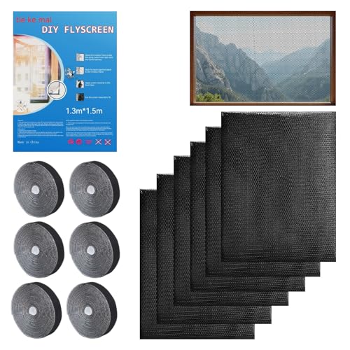 Venprodium 6 Stück Fliegengitter Fenster 130 x 150 cm, Insektenschutz Fenster mit Klettband Selbstklebend, Fliegennetz Fenster, Moskitonetz Fenster, Zuschneidbar, für Fenster und Türen, Schwarz Venprodium 6 Stück Fliegengitter Fenster 130 x 150 cm, Insektenschutz Fenster mit Klettband Selbstklebend, Fliegennetz Fenster, Moskitonetz Fenster, Zuschneidbar, für Fenster und Türen, Schwarz von Venprodium
