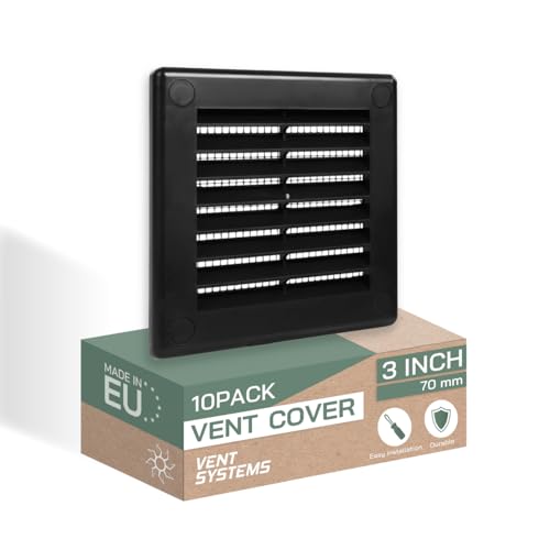 Vent Systems 100x100 mm 10 Stück Schwarze Lüftungsabdeckung – flache, quadratische Lüftungsschlitze – Integrierter Insektenschutz – HVAC-Lüftungsöffnungen für Badezimmer, Heimbüro von Vent Systems
