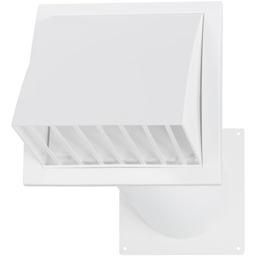 Vent Systems 125 mm Mauerkasten mit Dunstabzugshaube - Kunststoff Lüftungsgitter mit Einstellbar Rohr - Abluft Abdeckung mit Dunstabzug/Rückstauklappe - Trockner Abluftschlauch Wanddurchfuehrung von Vent Systems