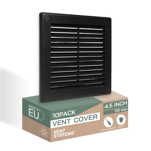 Vent Systems 150x150 mm 10 Stück Schwarze Lüftungsabdeckung – flache, quadratische Lüftungsschlitze – Integrierter Insektenschutz – HVAC-Lüftungsöffnungen für Badezimmer, Heimbüro von Vent Systems