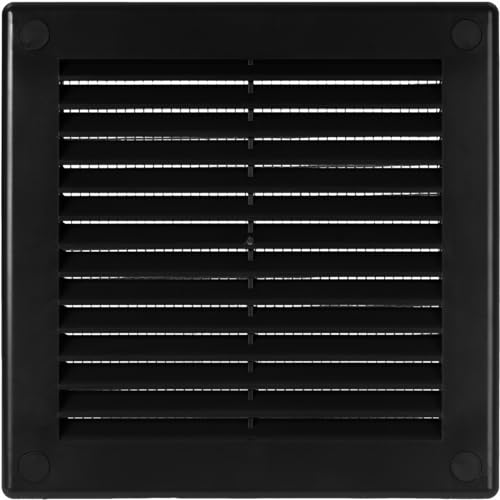 Vent Systems 150x150 mm Schwarze Lüftungsabdeckung – flache, quadratische Lüftungsschlitze – Integrierter Insektenschutz – HVAC-Lüftungsöffnungen für Badezimmer, Heimbüro von Vent Systems