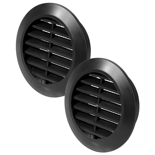 Vent Systems 2 Stück 60 mm Schwarz Luftregister – Lüftungsgitter durch die Tür - Mit Insektenschutzgitter - runde Lüftungsgitter für den Innenbereich – Badezimmer, Schrank, Garage von Vent Systems