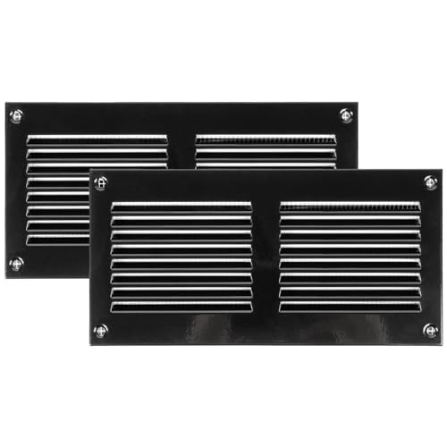 Vent Systems 20 x 10 cm - Packung mit 2 Lüftungsschlitz-Abdeckungen – Schwarz – Metall-Luftrücklaufgitter mit eingebautem Schädlingsschutz-Bildschirm von Vent Systems