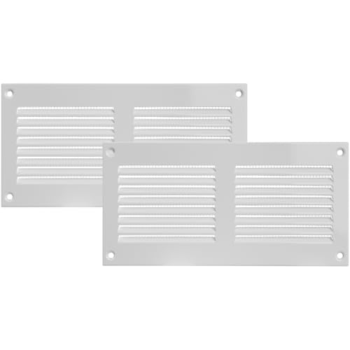 Vent Systems 20 x 10 cm - Packung mit 2 Lüftungsschlitz-Abdeckungen - Weiß – Metall-Luftrücklauf-Grill mit eingebautem Schädlingsschutz von Vent Systems
