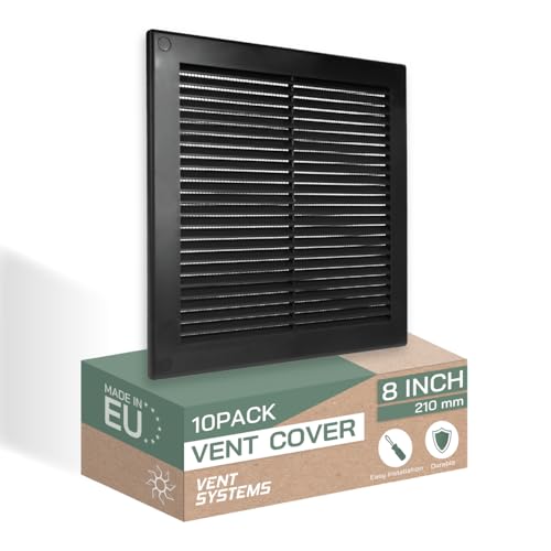 Vent Systems 250x250 mm 10 Stück Schwarze Lüftungsabdeckung – flache, quadratische Lüftungsschlitze – Integrierter Insektenschutz – HVAC-Lüftungsöffnungen für Badezimmer, Heimbüro von Vent Systems