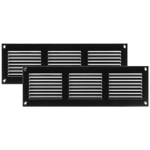 Vent Systems 30 x 10 cm - Packung mit 2 Lüftungsschlitz-Abdeckungen – Schwarz – Metall-Luftrücklaufgitter mit eingebautem Schädlingsschutz-Bildschirm von Vent Systems