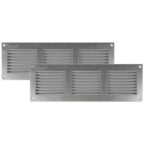 Vent Systems 30 x 10 cm - Packung mit 2 Lüftungsschlitz-Abdeckungen – Verzinkt – Metall-Luftrücklaufgitter mit eingebautem Schädlingsschutz-Bildschirm von Vent Systems
