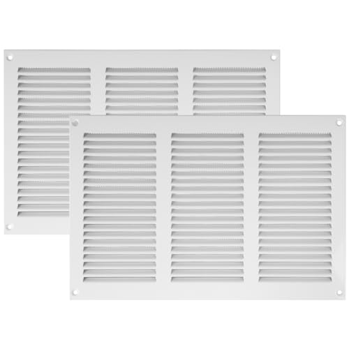 Vent Systems 30 x 20 cm - Packung mit 2 Lüftungsschlitz-Abdeckungen - Weiß – Metall-Luftrücklauf-Grill mit eingebautem Schädlingsschutz von Vent Systems