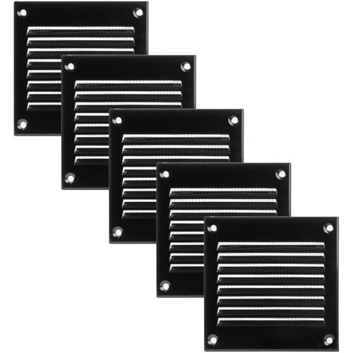 Vent Systems 100 x 100 mm Lüftung Gitter 5 Stück - Abdeckung Schwarz mit Fliegengitter – Belüftungsgitter für Wand & Decke – Innen & Außen – Verzinktem Stahl Metall Abluftgitter von Vent Systems