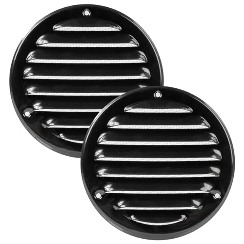 Vent Systems Packung mit 2 10cm Rund Lüftungsschlitz-Abdeckungen - Schwarz – Metall-Luftrücklauf-Grill mit eingebautem Schädlingsschutz von Vent Systems