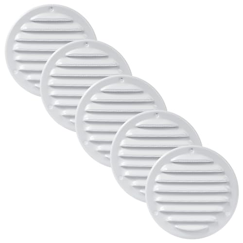 Vent Systems Packung mit 5 10cm Rund Lüftungsschlitz-Abdeckungen - Weiß – Metall-Luftrücklauf-Grill mit eingebautem Schädlingsschutz von Vent Systems