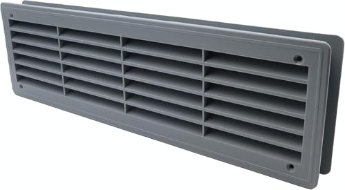 Vent systems Türluftregister – zweiseitige Türlüfter – Lüftungsgitter für den Innenbereich – für Badezimmer, Schrank, Garage durch die Tür Belüftungsabdeckung – 46 x 13,5 cm (44 x 12 cm) (Grau) von Vent Systems